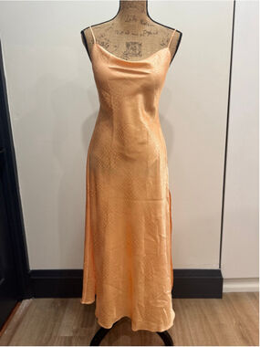Vintage Silk & Satin Snake Print Cowl Neck Maxi Slip Dress S Slit Y2K Glam